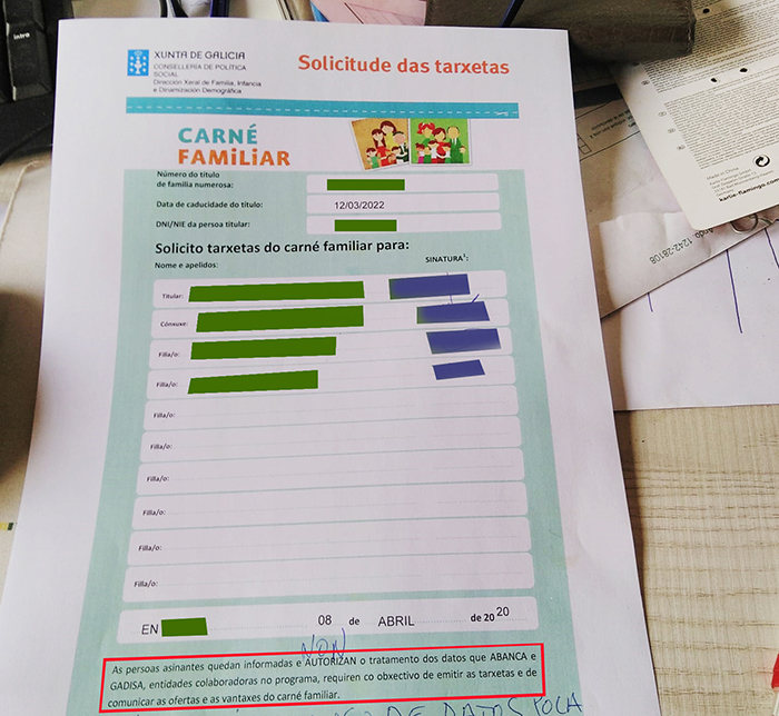 Impreso carné familia numerosa