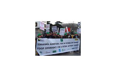 Lídia Senra, Secretaria de Organización do SLG, nas mobilizacións da Vía Campesina en Madrid